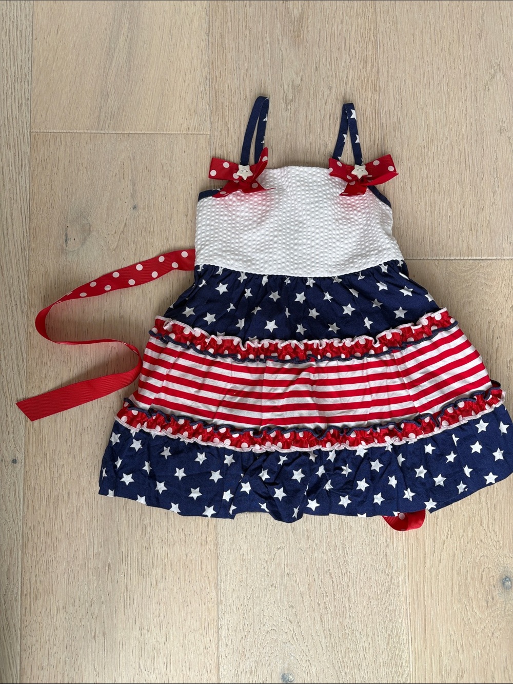 iris & ivy Red White and Navy Star Stripe Tiered Sundress